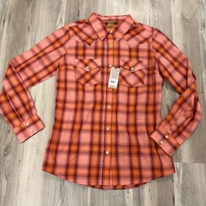 Wrangler Pink and Orange Plaid Button Down Shirt